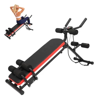 Ab Machine, Adjustable Ab Workout Bench, 300LBS Load Capacity Core Abdomen Trainer for Stomach Workout, Ab Machine for Sit-Up, Glider, Push UP black