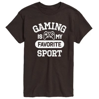 Мужская футболка Gaming Is My Favorite Sport с коротким рукавом и графическим рисунком коричневого цвета.