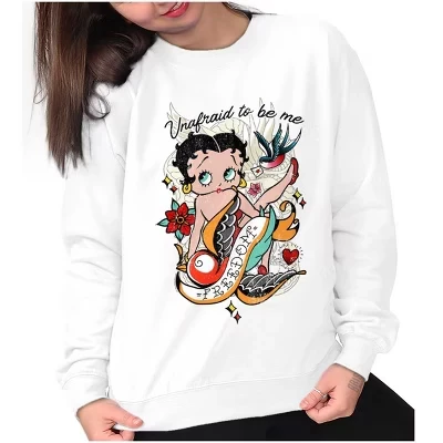 Женская толстовка с круглым вырезом и татуировкой Betty Boop Unafraid To Be Me лицензионного белого цвета