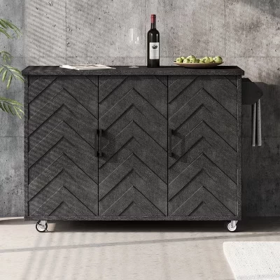 Rolling Black Drop Leaf Wood Top 51 in. Kitchen Island Cart with Internal Storage Racks, Soft-Close Hinge, 4 Wheels black