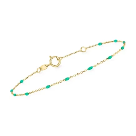 Браслет Ross Simons Italian с зелёной эмалью, 14kt р.6,5