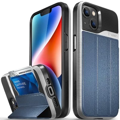vCommute для Apple iPhone 14 Чехол-бумажник, чехол с подставкой, кожаный держатель для карт [Защита от падения военного класса], Синий