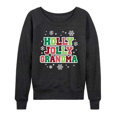 Женская рубашка - - Holly Jolly Grandma Легкая французская махровая рубашка с широким вырезом и длинным рукавом с графическим рисунком heather charcoal