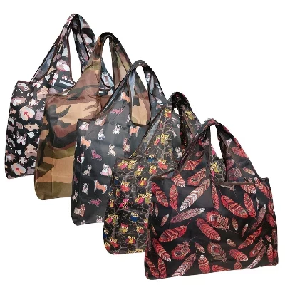 Большие складные нейлоновые многоразовые продуктовые сумки Tote, 5 упаковок dark animals