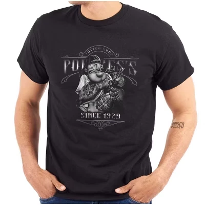 Крутая футболка Popeye's Tattoo Shop с мультяшным рисунком для мужчин или женщин, лицензионная черная