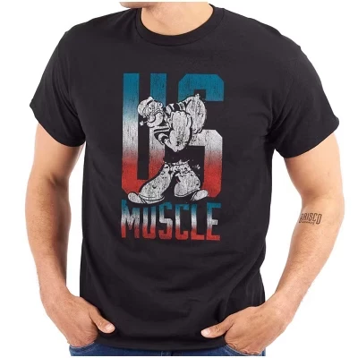 Футболка с забавным графическим рисунком Popeye the Sailor Man US Muscle для мужчин или женщин, лицензионная черная