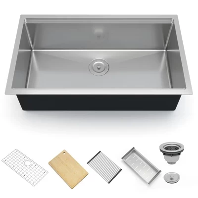 Modern Drop-in Workstation Kitchen Sink - 16 Gauge Stainless Steel Topmount Sink, 9