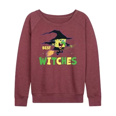 Женская рубашка Best Witches из легкого французского махрового полотна с широким вырезом и длинным рукавом с графическим рисунком цвета вереска темно-бордового цвета.