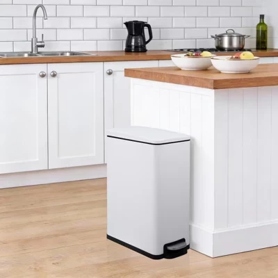 Stainless Steel Trash Can with Lid, Slim Step-On Garbage Bin with Removable Inner Bucket for Bathroom, Kitchen, Office white