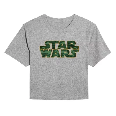 Женская укороченная футболка с камуфляжным принтом и логотипом heather grey