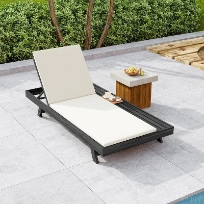 Регулируемый шезлонг Dara Outdoor из дерева акации с подушкой и плоской поверхностью для хранения черный