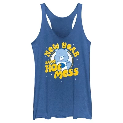 Женская майка с надписью Grumpy Bear New Year Same Hot Mess Racerback