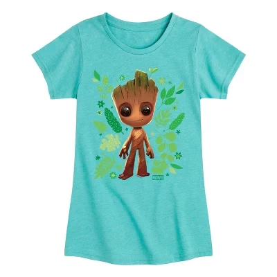 Приталенная футболка с коротким рукавом и рисунком из мультфильма Guardians of the Galaxy Baby Groot Leaf бирюзового цвета