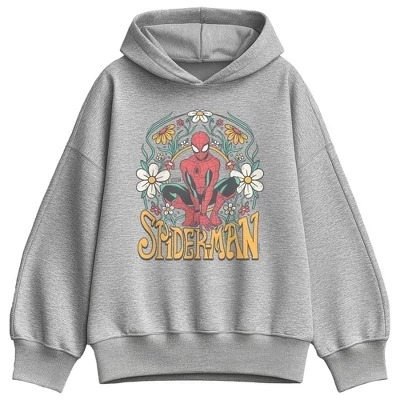 Женская толстовка Athletic heather с капюшоном из флиса оверсайз в цветочек с изображением Человека-паука для женщин