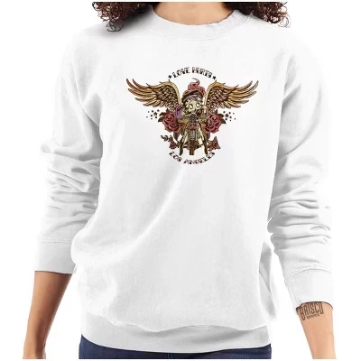 Женская толстовка с круглым вырезом и татуировкой Betty Boop Biker Love Hurts лицензионного белого цвета