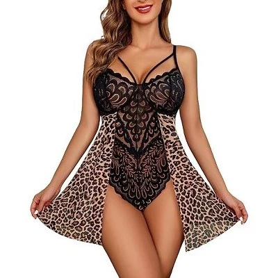 Женское нижнее белье Babydoll с цветочной застежкой на промежности, плюшевая сорочка, ночная рубашка, кружевная ночная рубашка pat1
