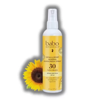 Минеральный солнцезащитный спрей для плавания и спорта SPF 30 | Натуральный оксид цинка - Для лица и тела - Для всех возрастов - Без отдушек - Водостойкий (6 унций)