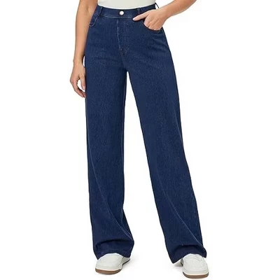 Women's High Waisted Elastic Wide Leg Jeans Summer Fall Casual Comfortable Loose Fit Denim Pants for Everyday Wear Pocket blue