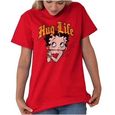 Забавный мультфильм Hug Life Женская графическая футболка Тройники Brisco Brands красного цвета