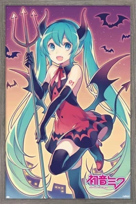 Постер в раме Trends International Hatsune Miku Bats, под дерево