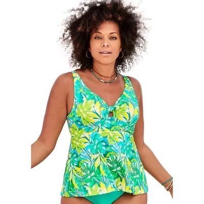 Женский топ-танкини Swimsuits for All с узлом, зеленый