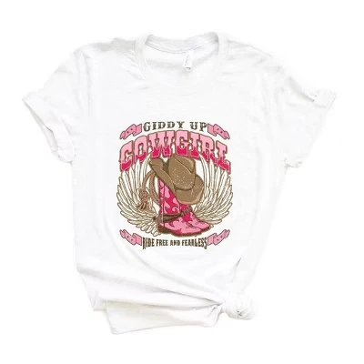 Женская футболка Giddy Up Cowgirl с коротким рукавом и рисунком пастушки, белая