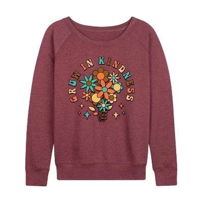 Женская рубашка Grow In Kindness из легкой махровой ткани с широким вырезом и длинными рукавами с графическим рисунком цвета вереска темно-бордового цвета.