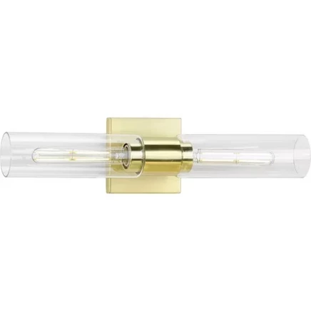 Современный туалетный столик Clarion 2-Light из матового никелированного стекла, Матовая латунь, Цилиндрический абажур