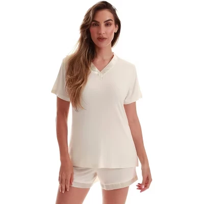 Комплект женских пижамных шорт Ultra Soft PJ Set для женщин с атласной отделкой V-образным вырезом