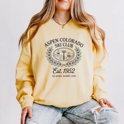 Лыжный клуб Aspen Colorado Ski Club Laurel Leaves - Женская легкая одежда, окрашенная в сливочный цвет.