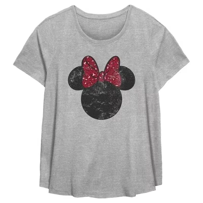 Женская футболка Mickey & Friends Minnie с леопардовым бантом, серая
