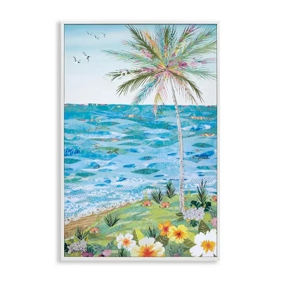 Коллажированный тропический пейзаж в рамке Giclee Art white