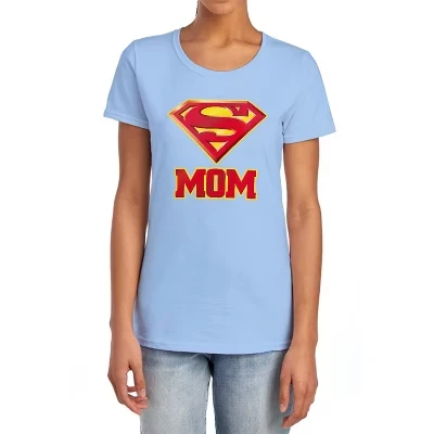 Женская футболка Super Mom светло-голубого цвета