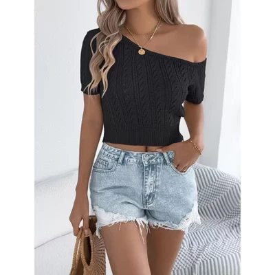 Женский топ Yesfashion, вязаный, на одно плечо, черный