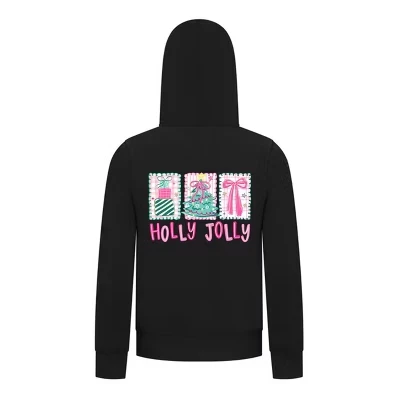 Рождественская коллекция Holly Jolly Girls с капюшоном на молнии – Розовая праздничная толстовка черного цвета