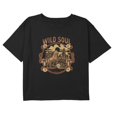 Укороченная футболка с изображением лошади Wild Soul Horse от Girl's Lost Gods, черная