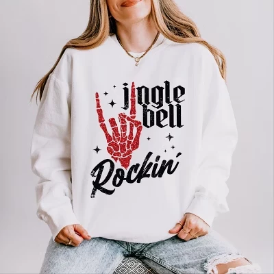 Jingle Bell Rockin' Skeleton Glitter - Женская легкая одежда, окрашенная в белый цвет