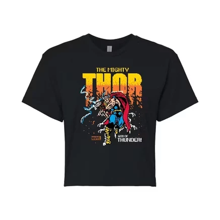 Женская укороченная футболка с пиксельным рисунком Thor, черная