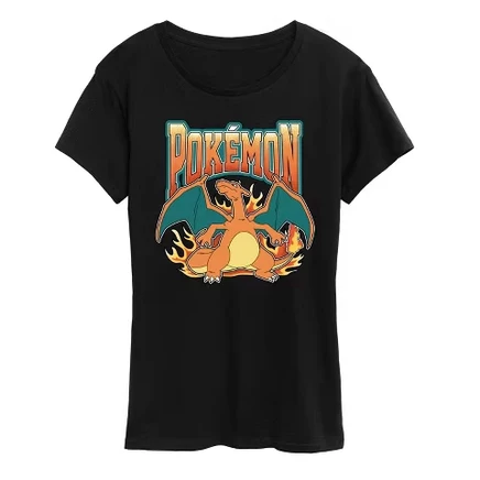 Женская футболка с коротким рукавом и графическим рисунком Pokémon - Charizard Collegiate, черная