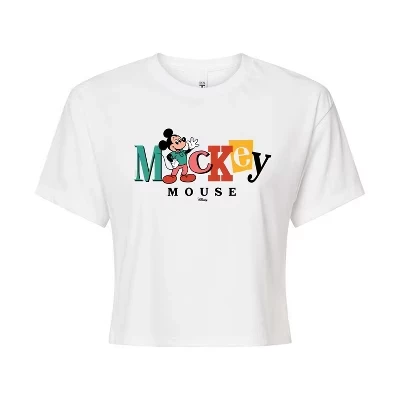 Женская укороченная футболка со смешанными шрифтами Mickey, белая