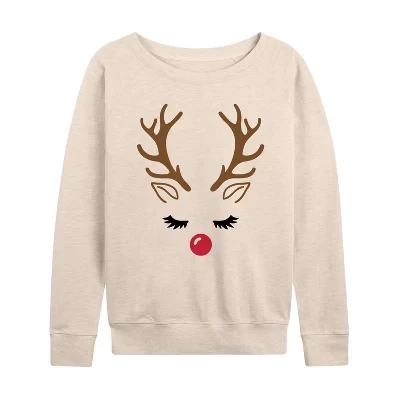 Women's -  - Reindeer Face Lightweight French Terry Wide Neck Long Sleeve Graphic Shirt birch