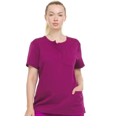 Женский эластичный топ-скраб HEAL+WEAR - Влагоотводящая, устойчивая к образованию морщин мягкая ткань с современным вырезом на кнопках.