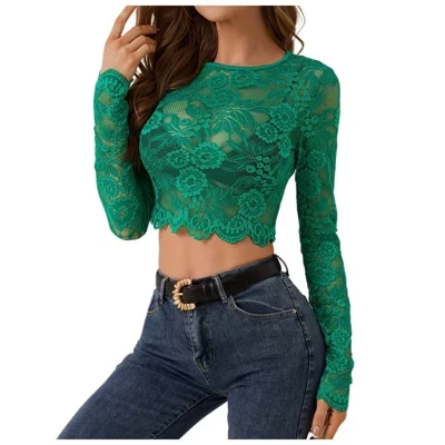 Женский кружевной топ Yesfashion, зеленый