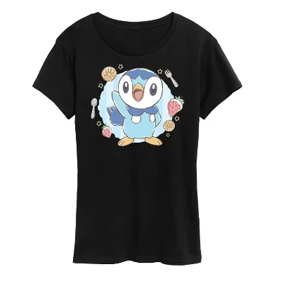 Женская футболка с коротким рукавом и рисунком Pokémon - Cafe Piplup, черная
