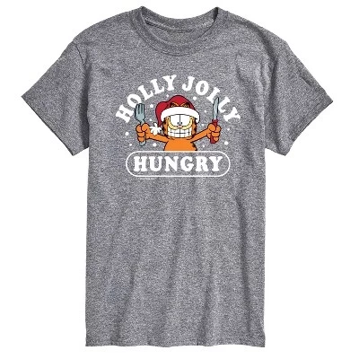 Мужская рождественская футболка с коротким рукавом Holly Jolly Hungry и графическим рисунком athletic heather