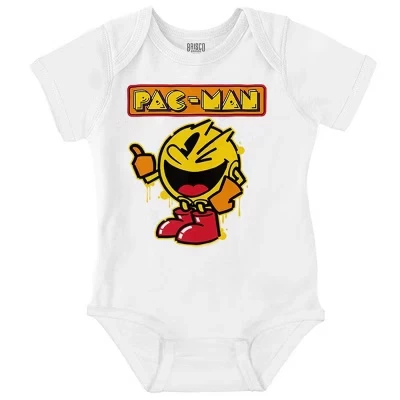 Ретро-аркадная игра PACMAN Drip Baby Romper для мальчиков или девочек лицензионного белого цвета