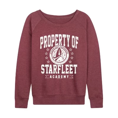 Women's -  - Property of Starfleet Lightweight French Terry Wide Neck Long Sleeve Graphic Shirt heather maroon