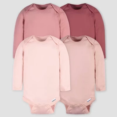 Детские боди Gerber, 4 шт., длинный рукав, розовые