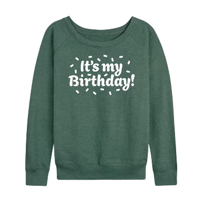Женская рубашка It's My Birthday из легкого французского махрового полотна с широким вырезом и длинными рукавами и графическим рисунком heather juniper