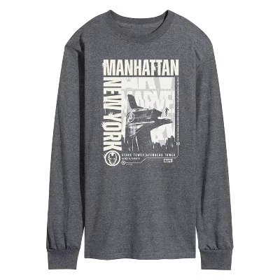 Мужская футболка с длинным рукавом Iron Man Manhattan Stark Tower с графическим рисунком heather charcoal
